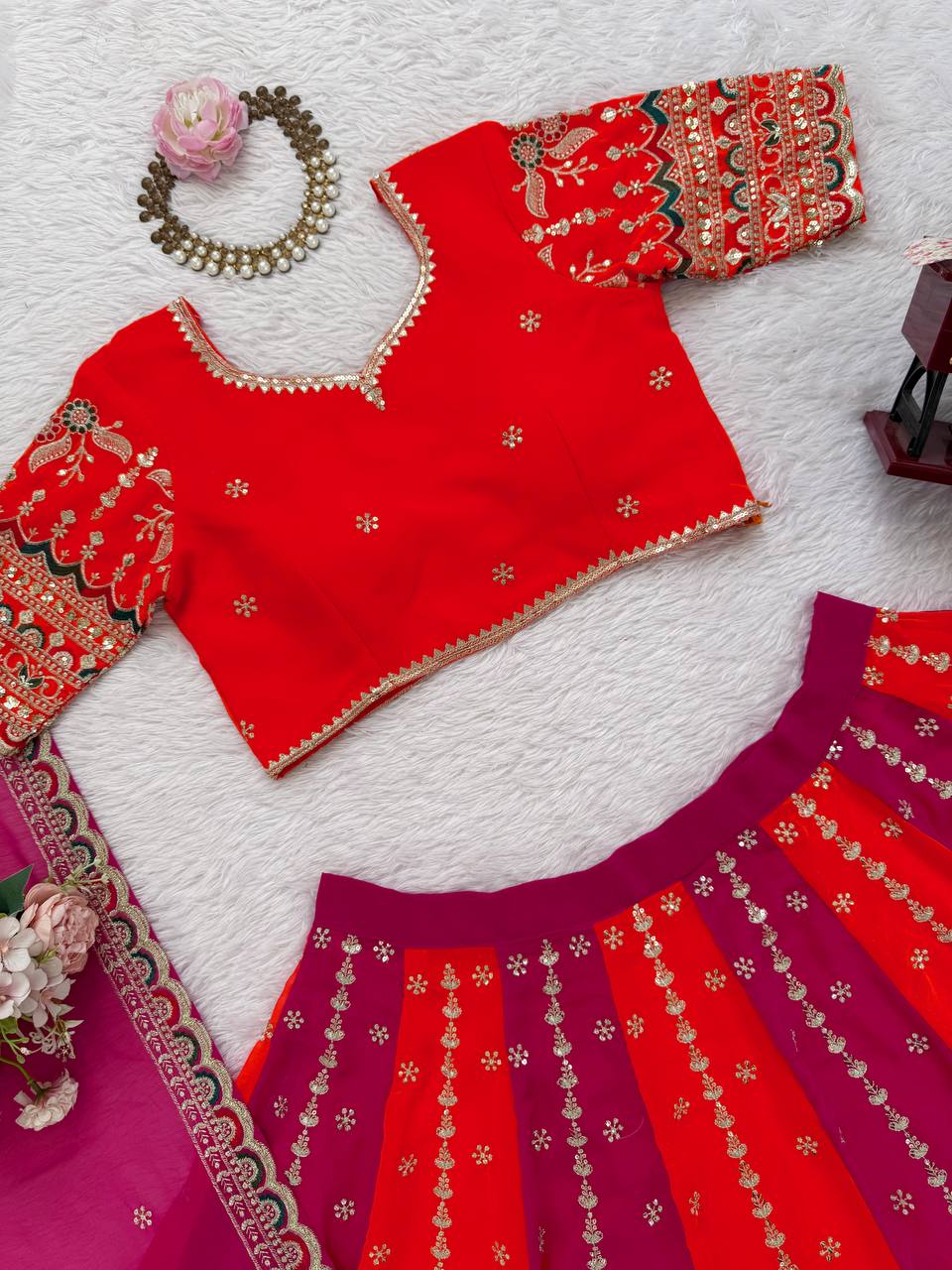 Pink-Orange Color Wedding Wear Designer Heavy Lehenga Choli