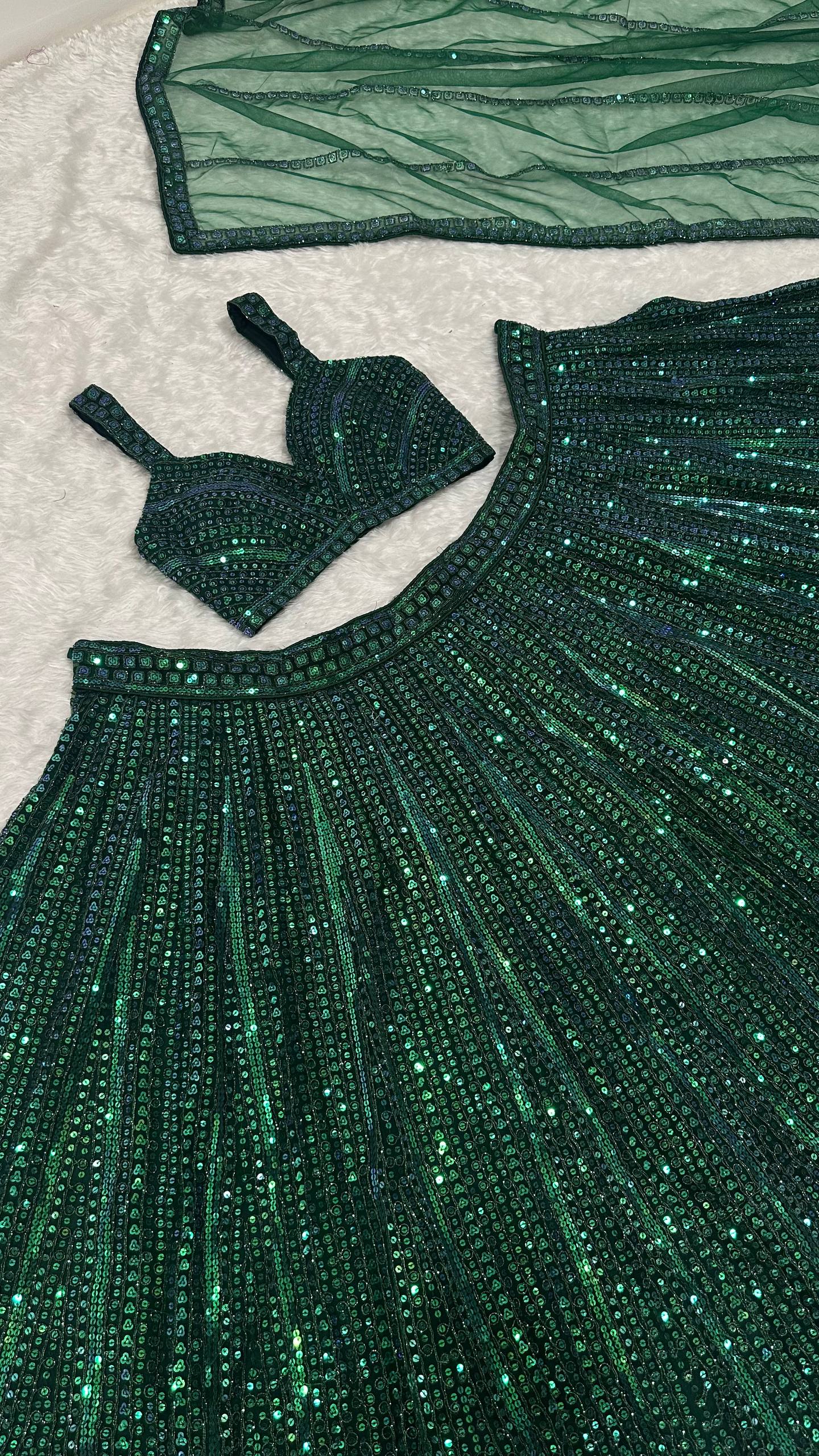 Green Color Heavy Sequence Work Wedding Wear Designer Lehenga