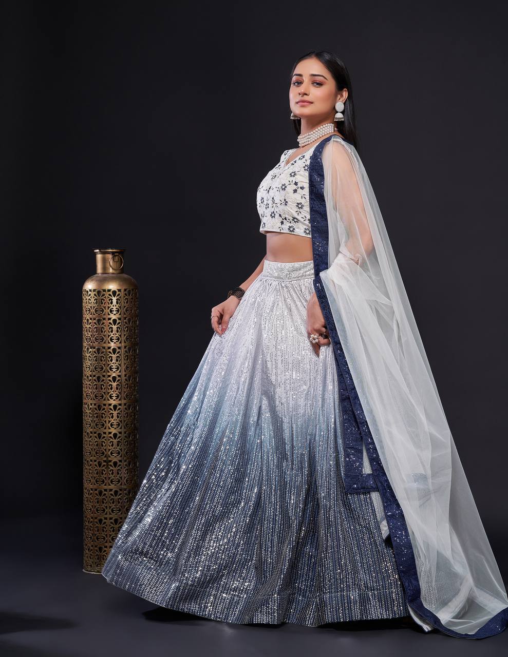 Gray Color Heavy Sequins Work Designer Lehenga Choli