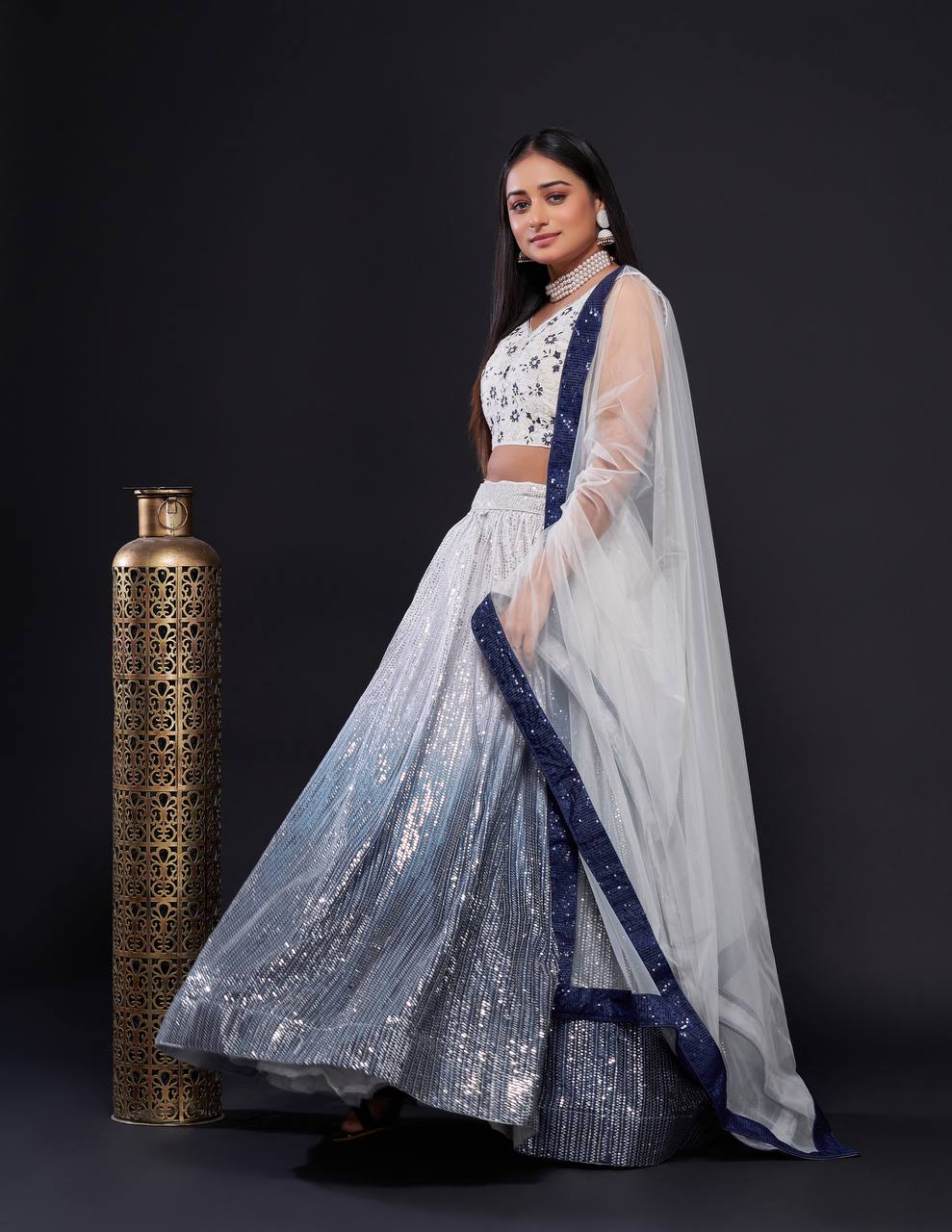 Gray Color Heavy Sequins Work Designer Lehenga Choli