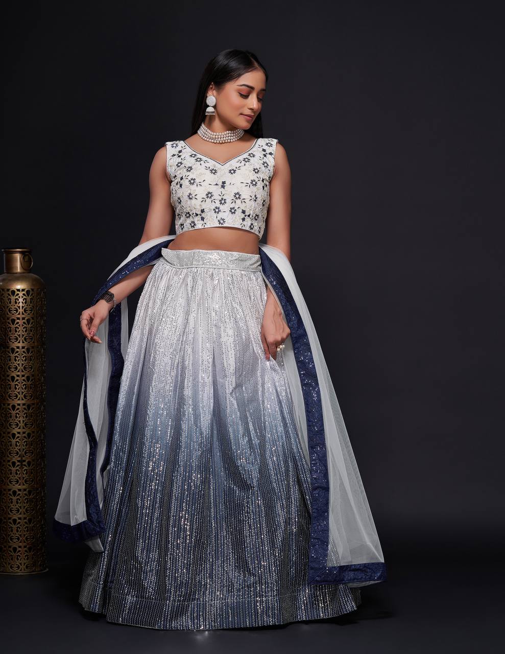 Gray Color Heavy Sequins Work Designer Lehenga Choli
