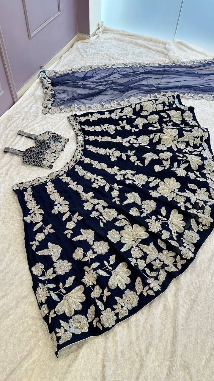Navy Blue Color Heavy Sequence Work Designer Lehenga Choli