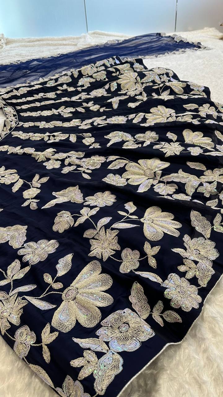 Navy Blue Color Heavy Sequence Work Designer Lehenga Choli