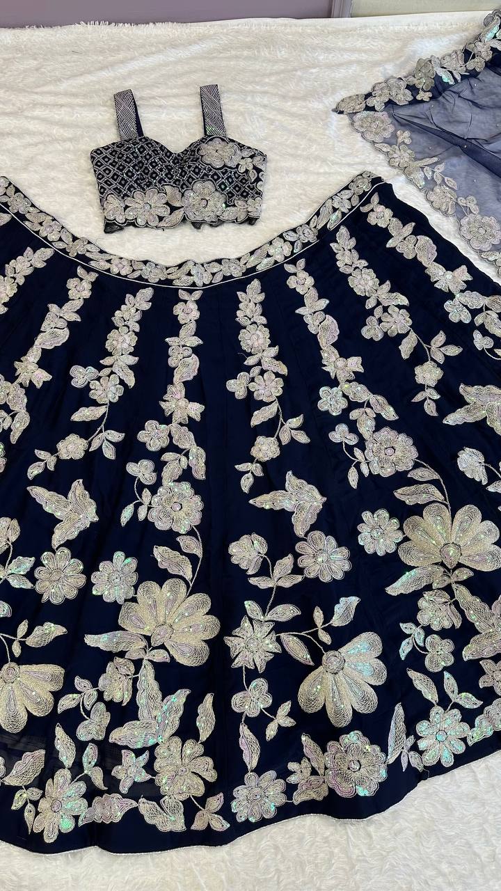 Navy Blue Color Heavy Sequence Work Designer Lehenga Choli