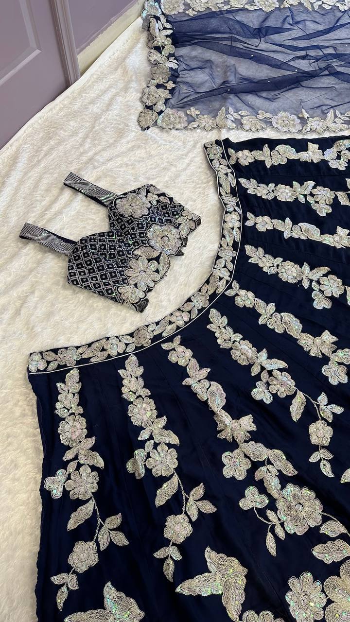 Navy Blue Color Heavy Sequence Work Designer Lehenga Choli