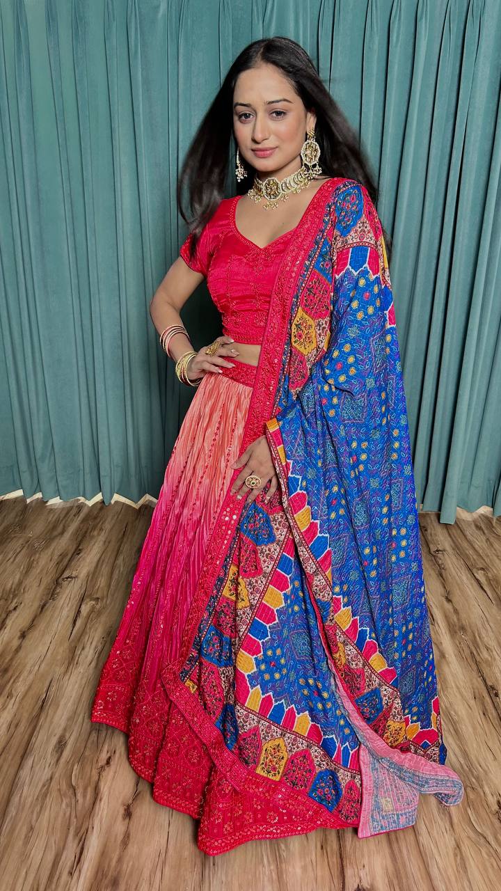 Multi Color Thread With Sequence Work Designer Lehenga Choli