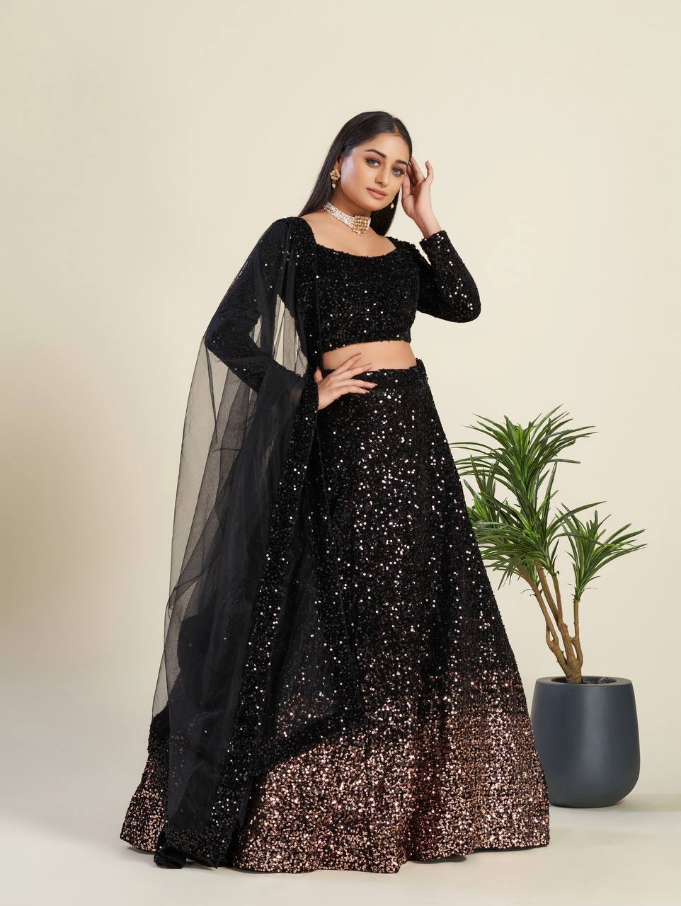Black Color Heavy Sequence Work Designer Lehenga Choli