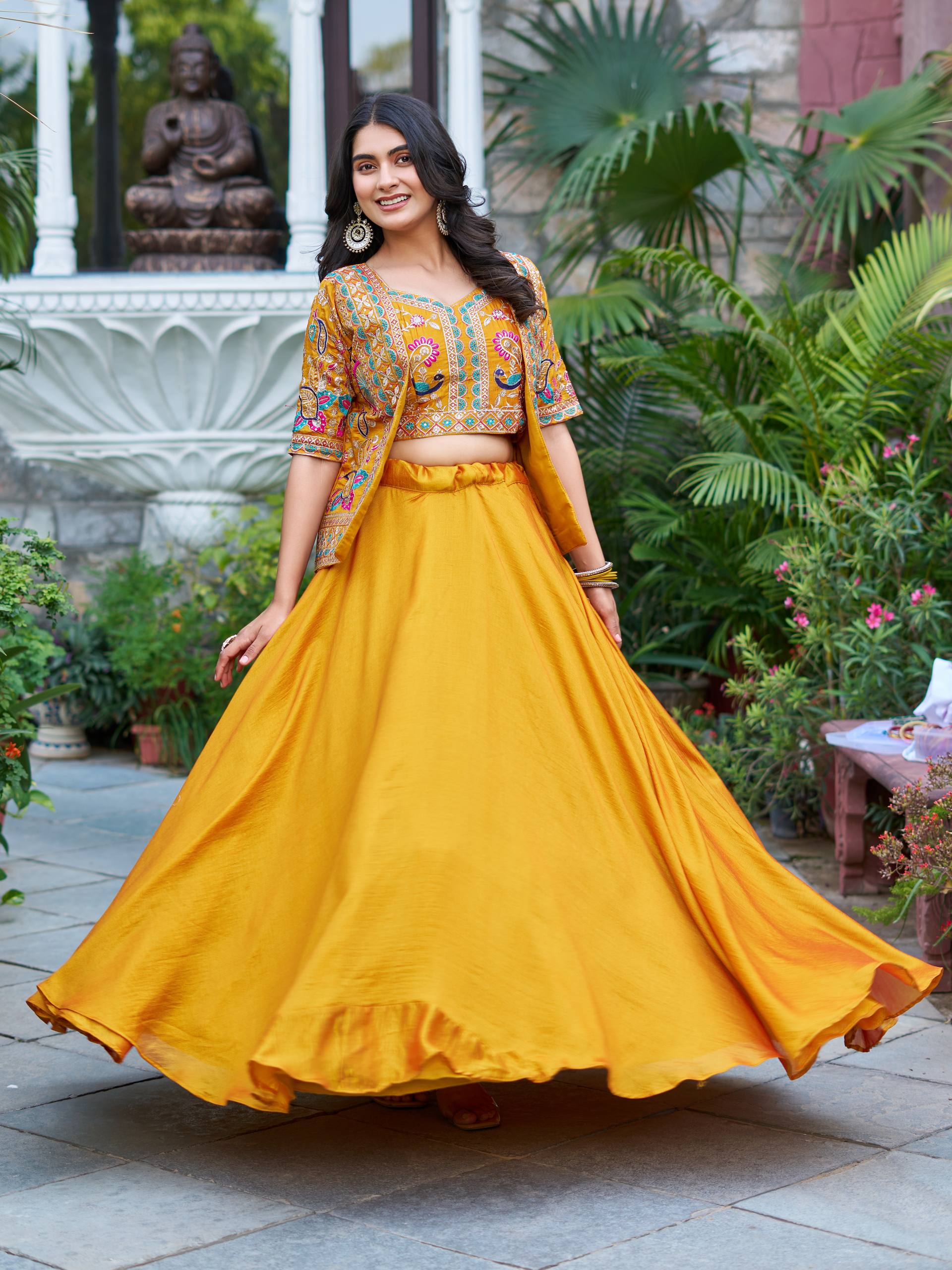Yellow Color Embroidery Designer Party Wear Haldi Lehenga