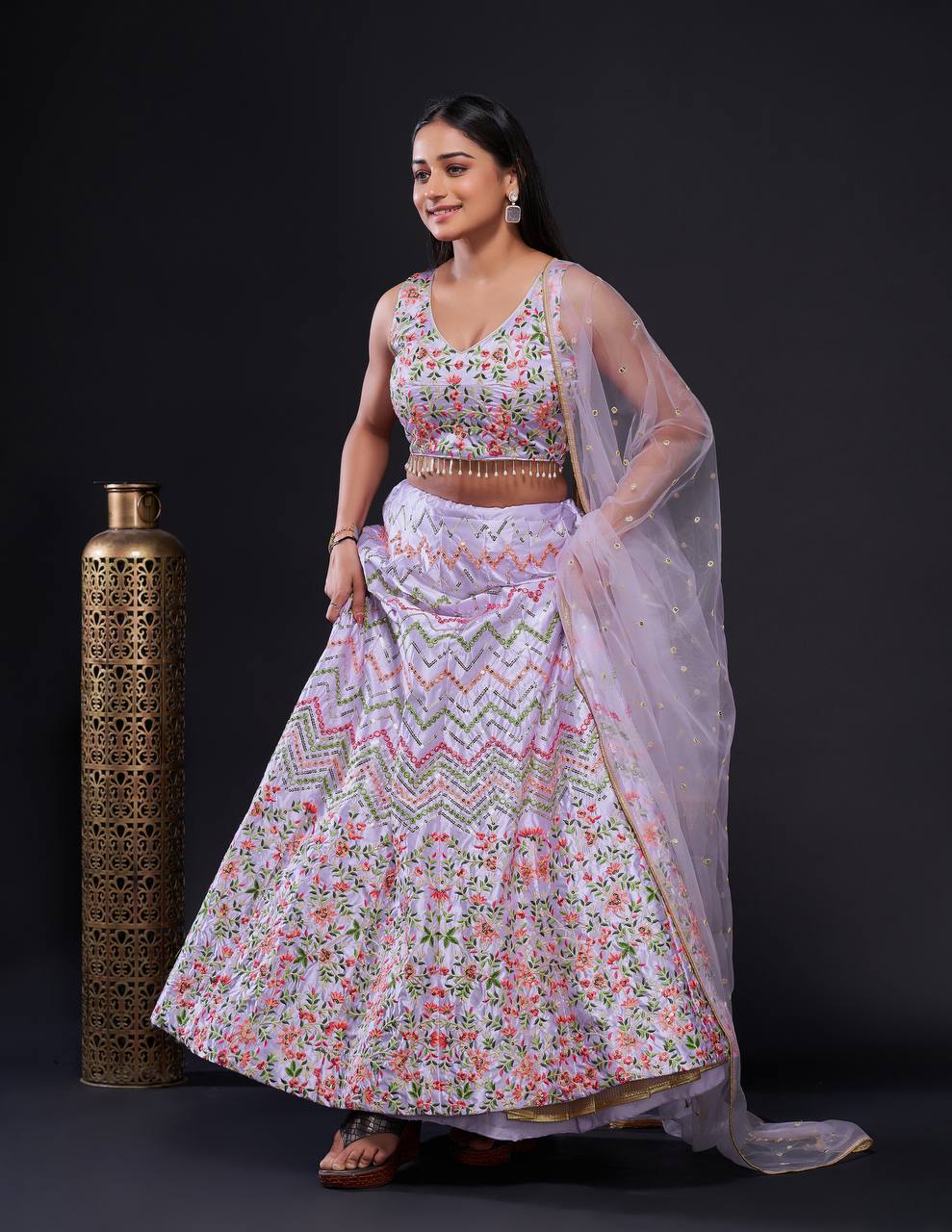 Pink Color Thread With Sequins Work Designer Lehenga Choli