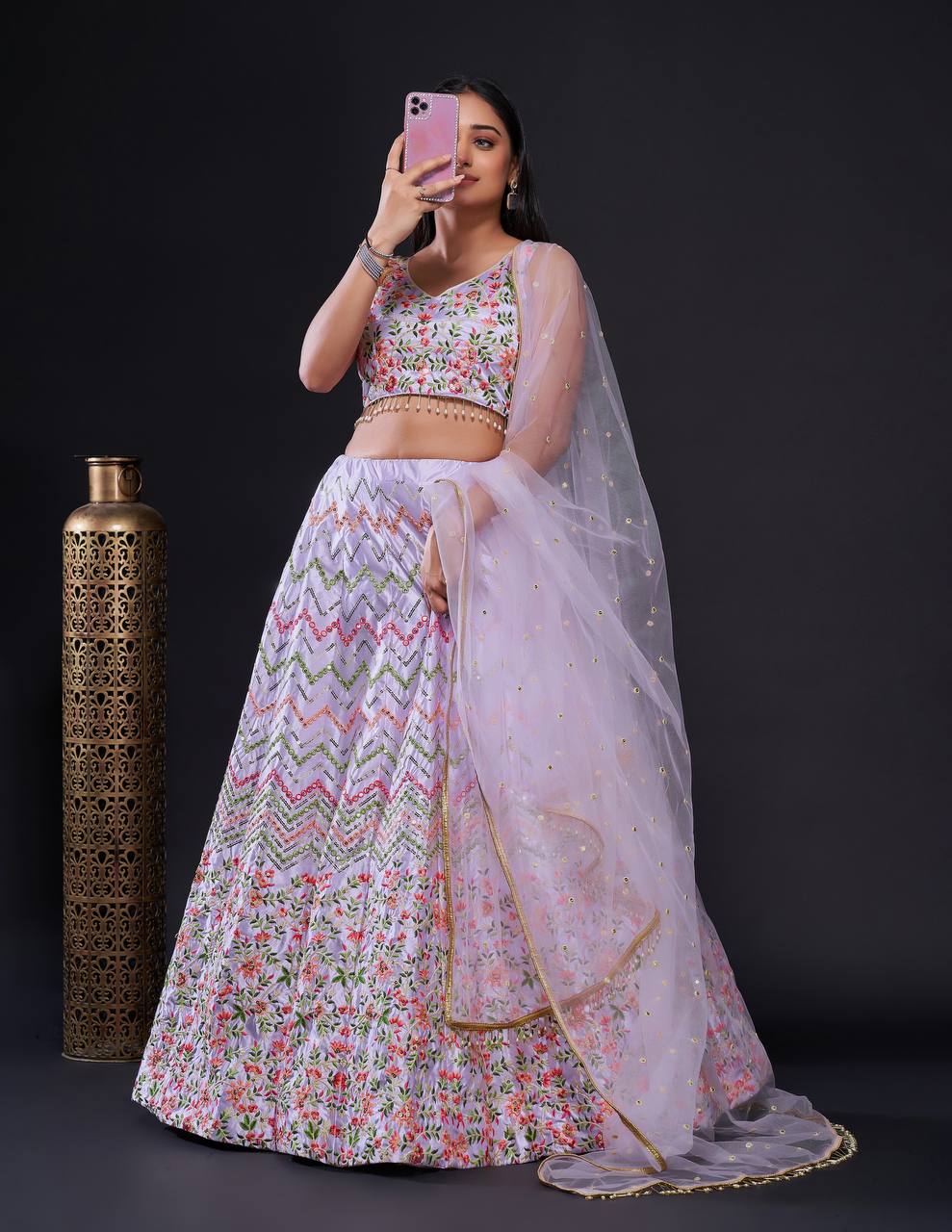 Pink Color Thread With Sequins Work Designer Lehenga Choli
