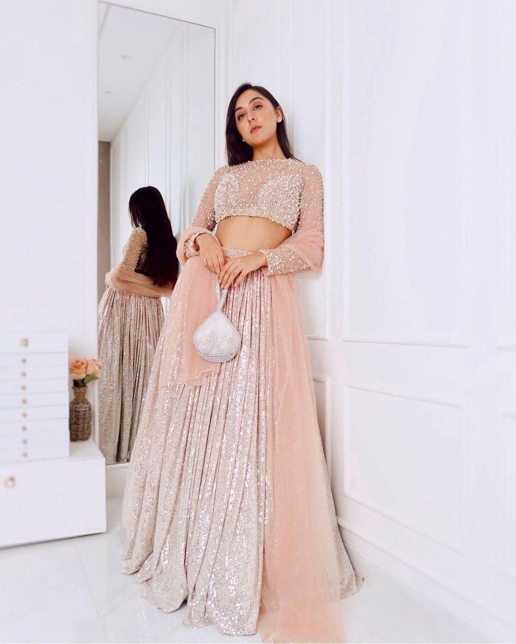 Baby Pink Color Sequins Work Designer Party Wear Lehenga Choli