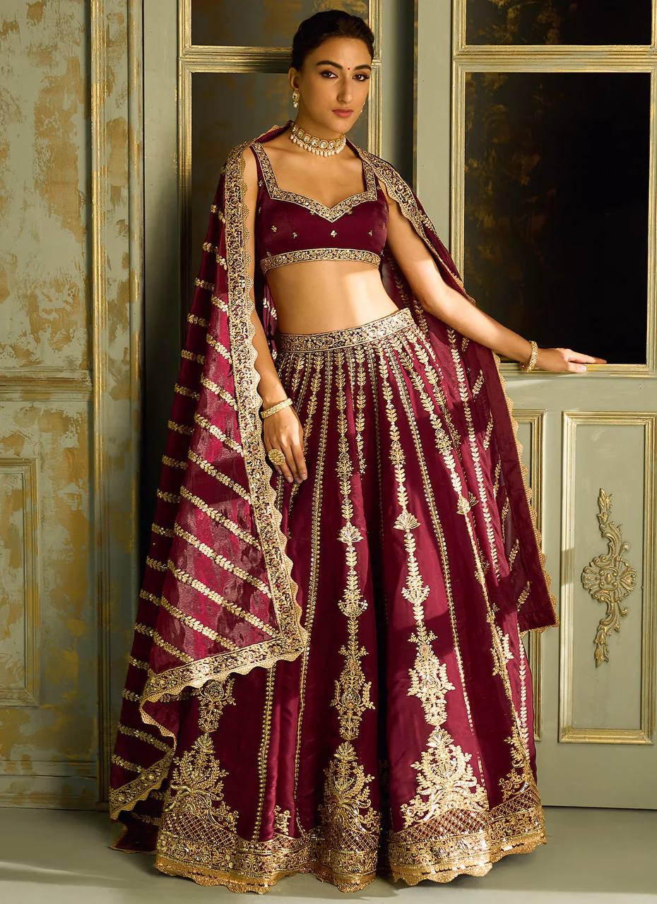 Maroon Color Heavy Thread With Sequence Work Designer Bridal Lehenga Choli