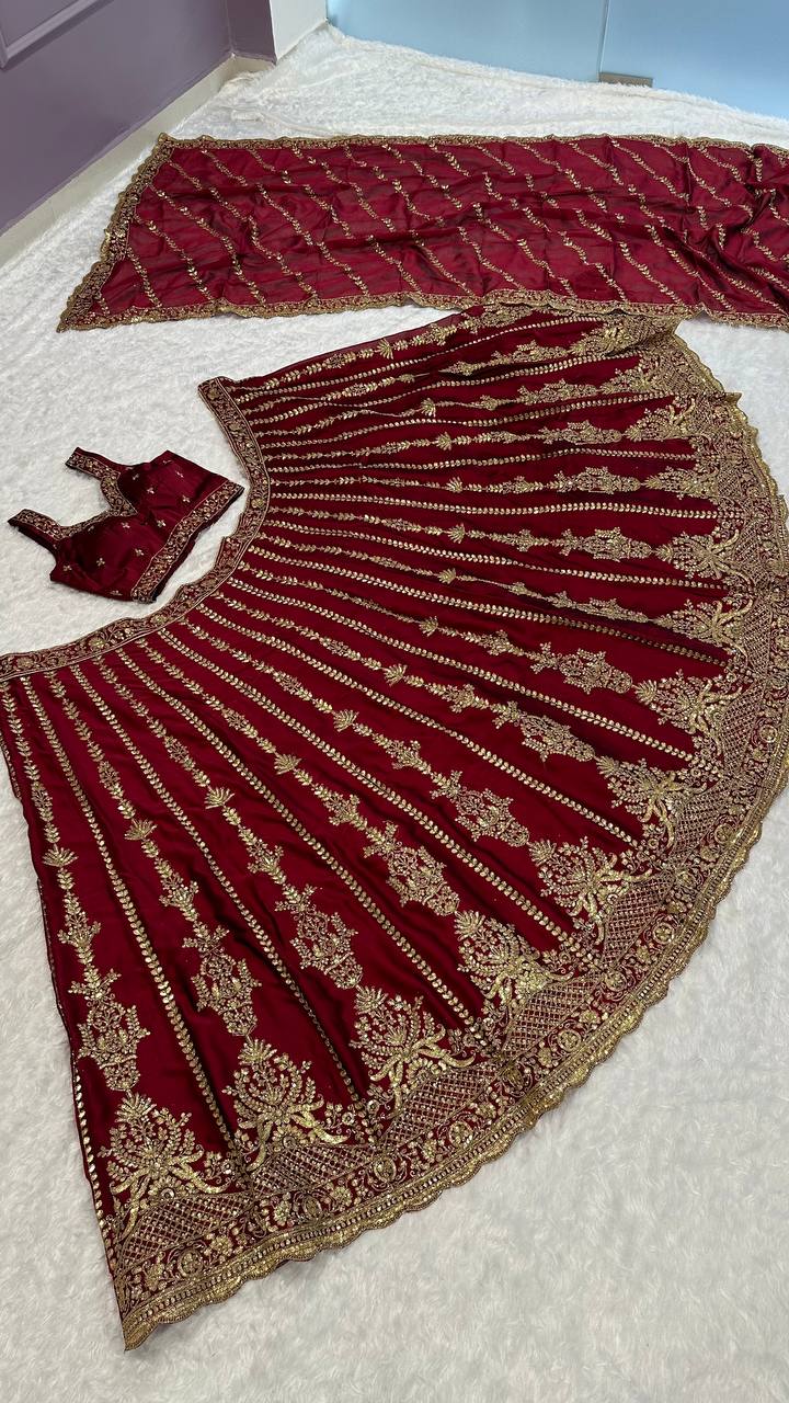 Maroon Color Heavy Thread With Sequence Work Designer Bridal Lehenga Choli