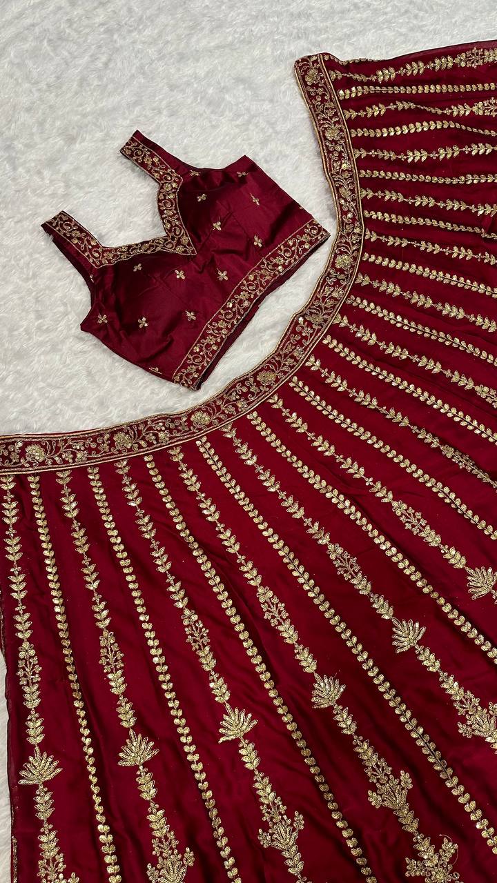 Maroon Color Heavy Thread With Sequence Work Designer Bridal Lehenga Choli