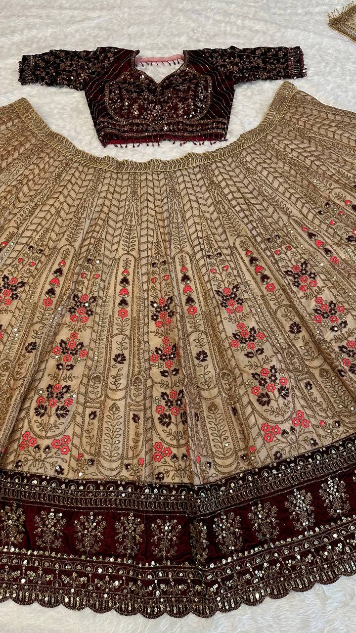Golden Color Heavy Thread With Sequence Work Designer Lehenga Choli