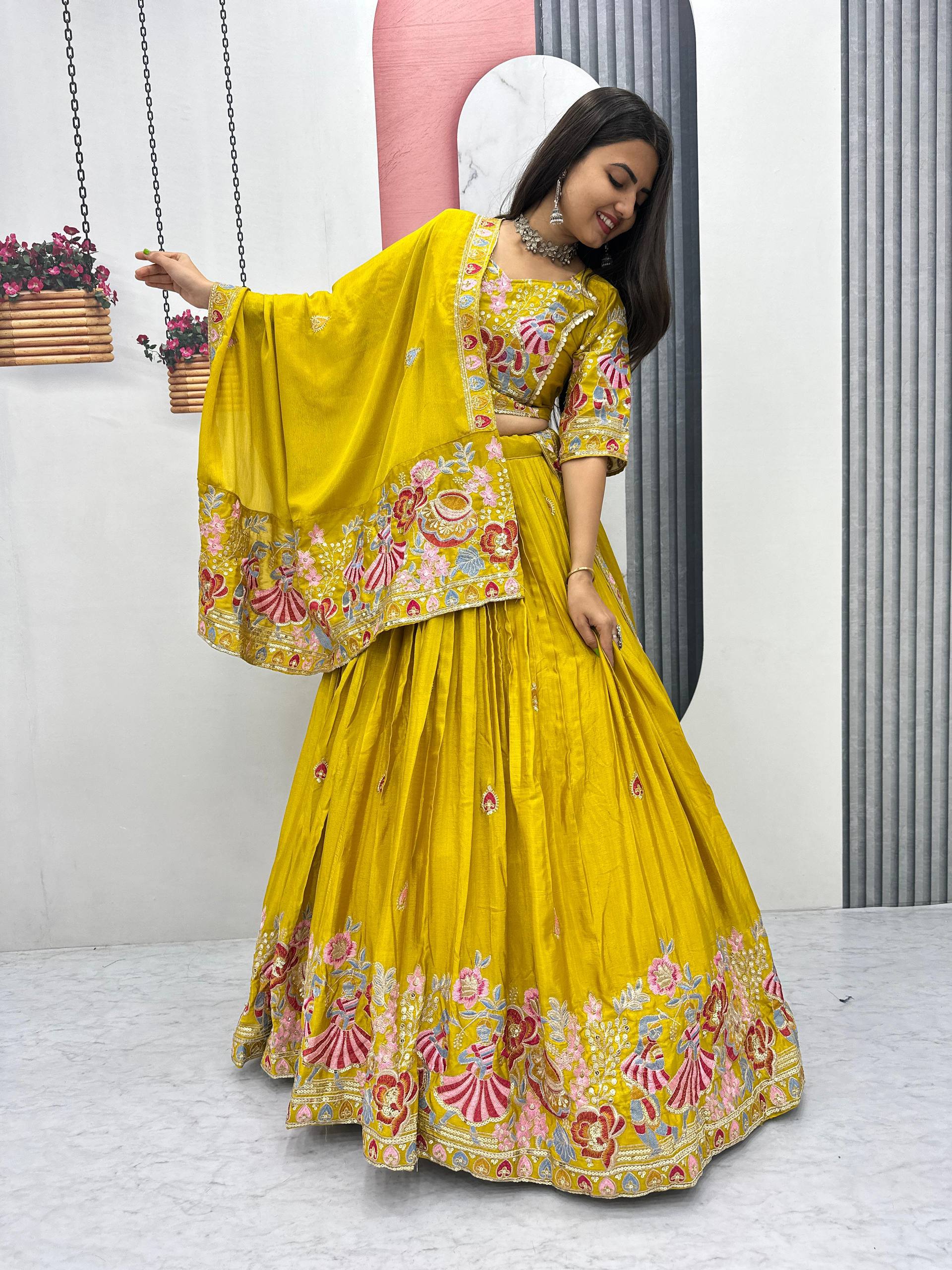 Yellow Color Wedding Wear Heavy Embroidery Work Lehenga Choli