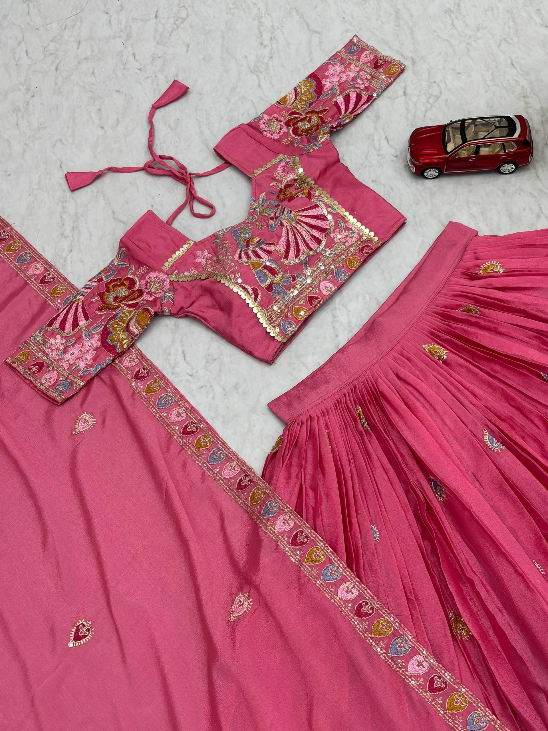 Hot Pink Color Wedding Wear Heavy Embroidery Work Lehenga Choli