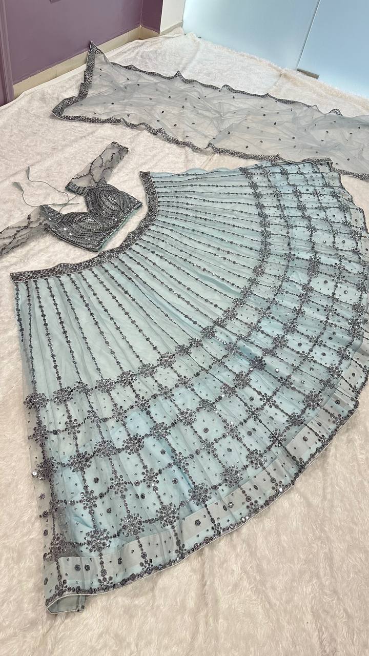 Gray Color Heavy Sequence Work Designer Lehenga Choli