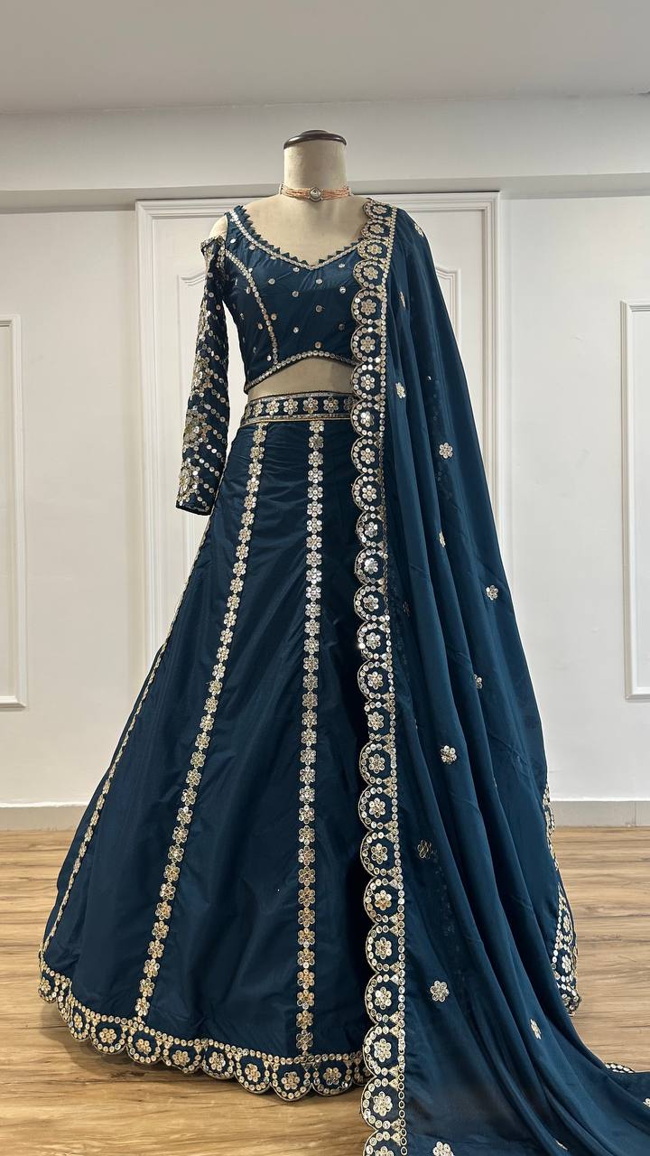 Blue Color Heavy Sequence Work Designer Party Wear Lehenga Choli