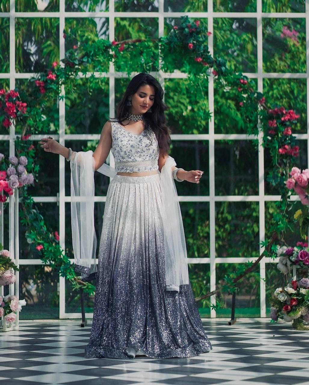 Gray Color Heavy Sequence Work Designer Lehenga Choli