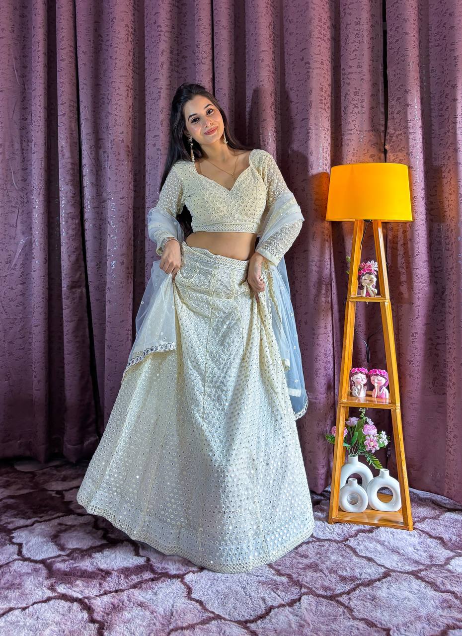 White Color Heavy Sequence With Thread Work Designer Lehenga Choli