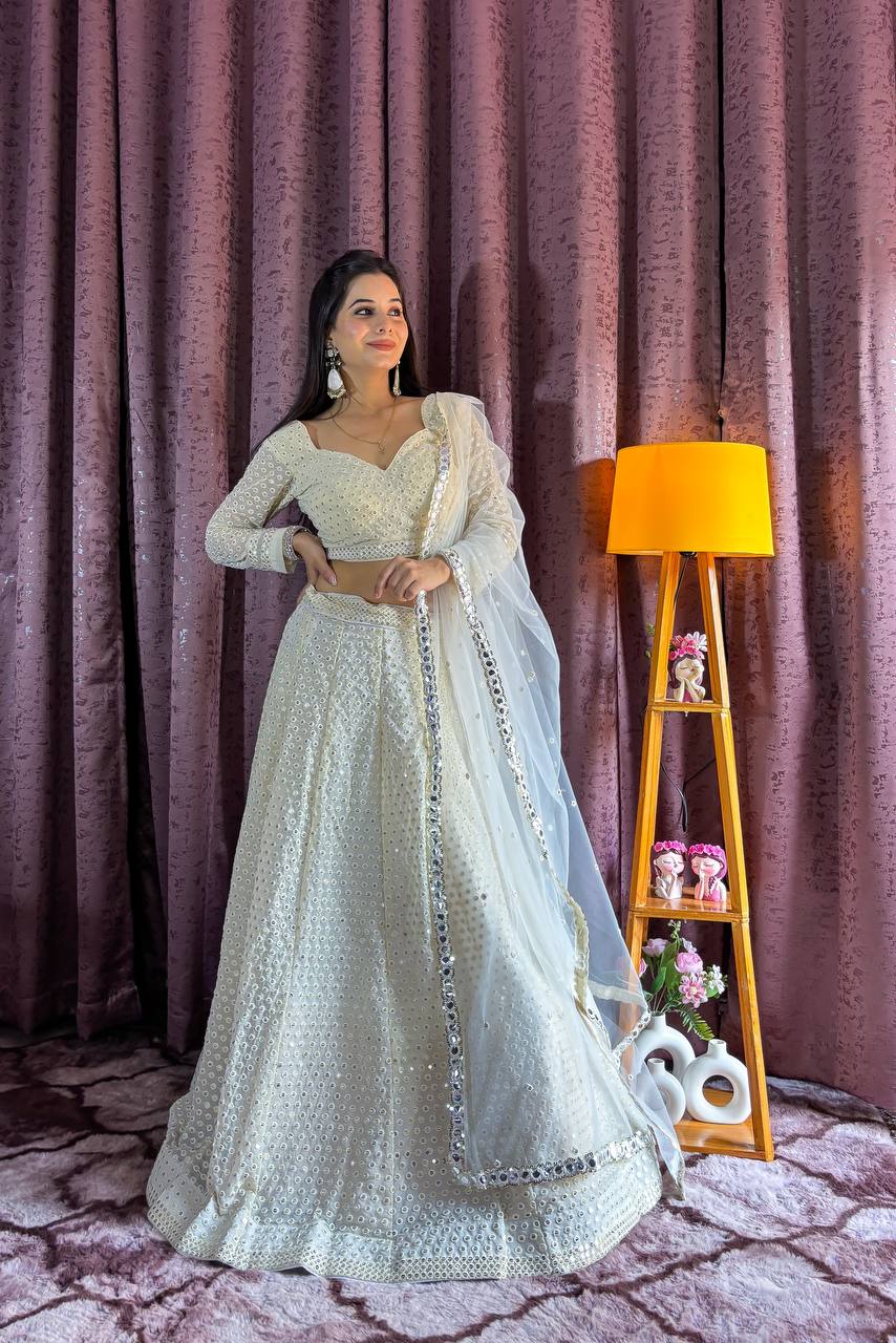 White Color Heavy Sequence With Thread Work Designer Lehenga Choli