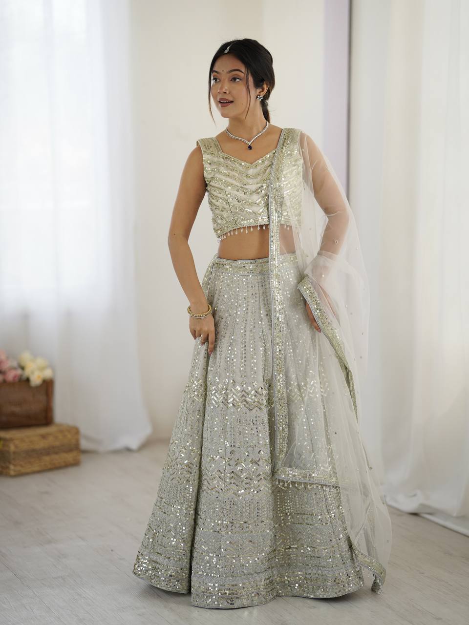 Gray Color Heavy Sequence Work Designer Lehenga Choli