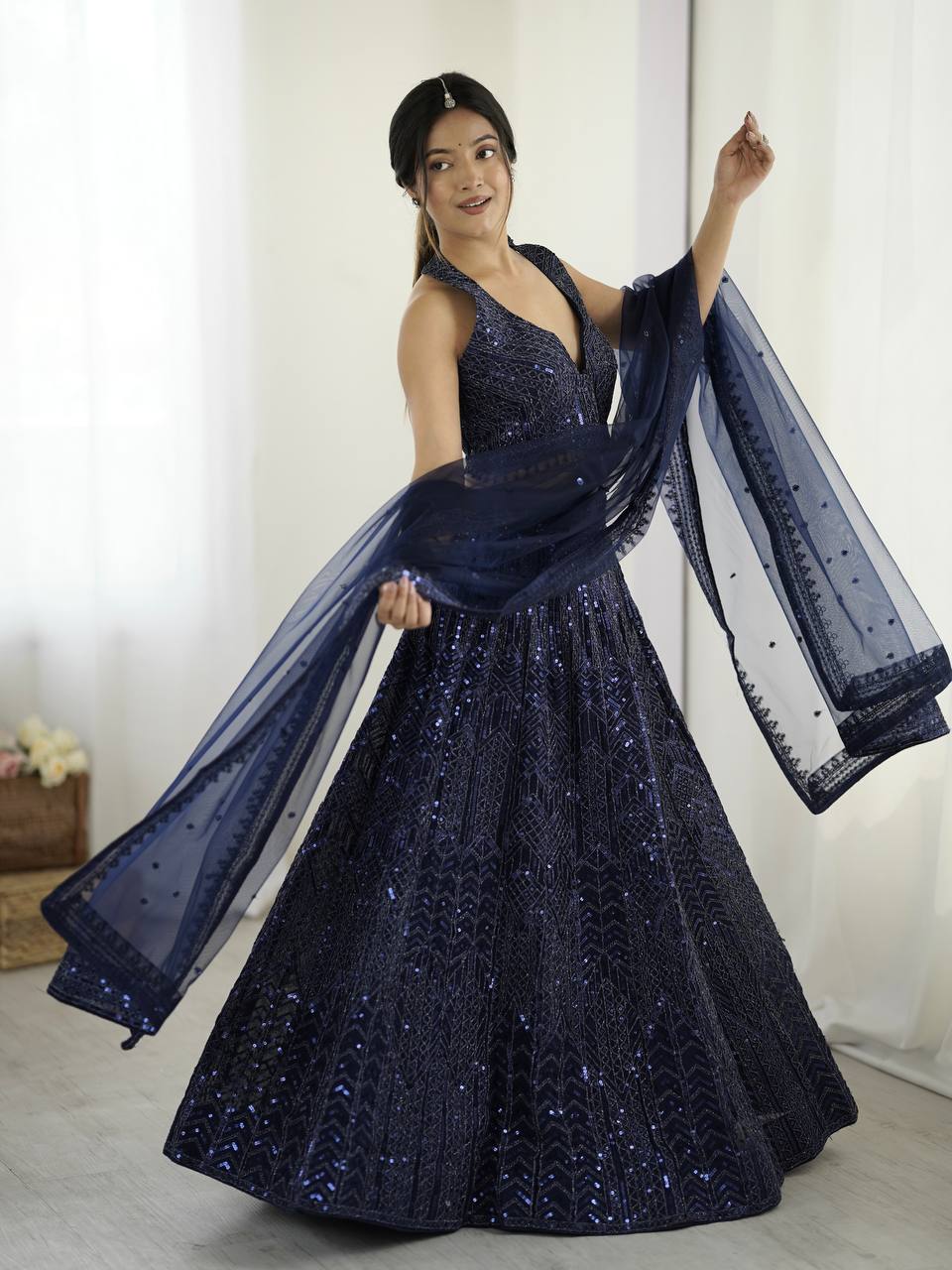 Navy Blue Color Heavy Sequence Work Designer Lehenga Choli