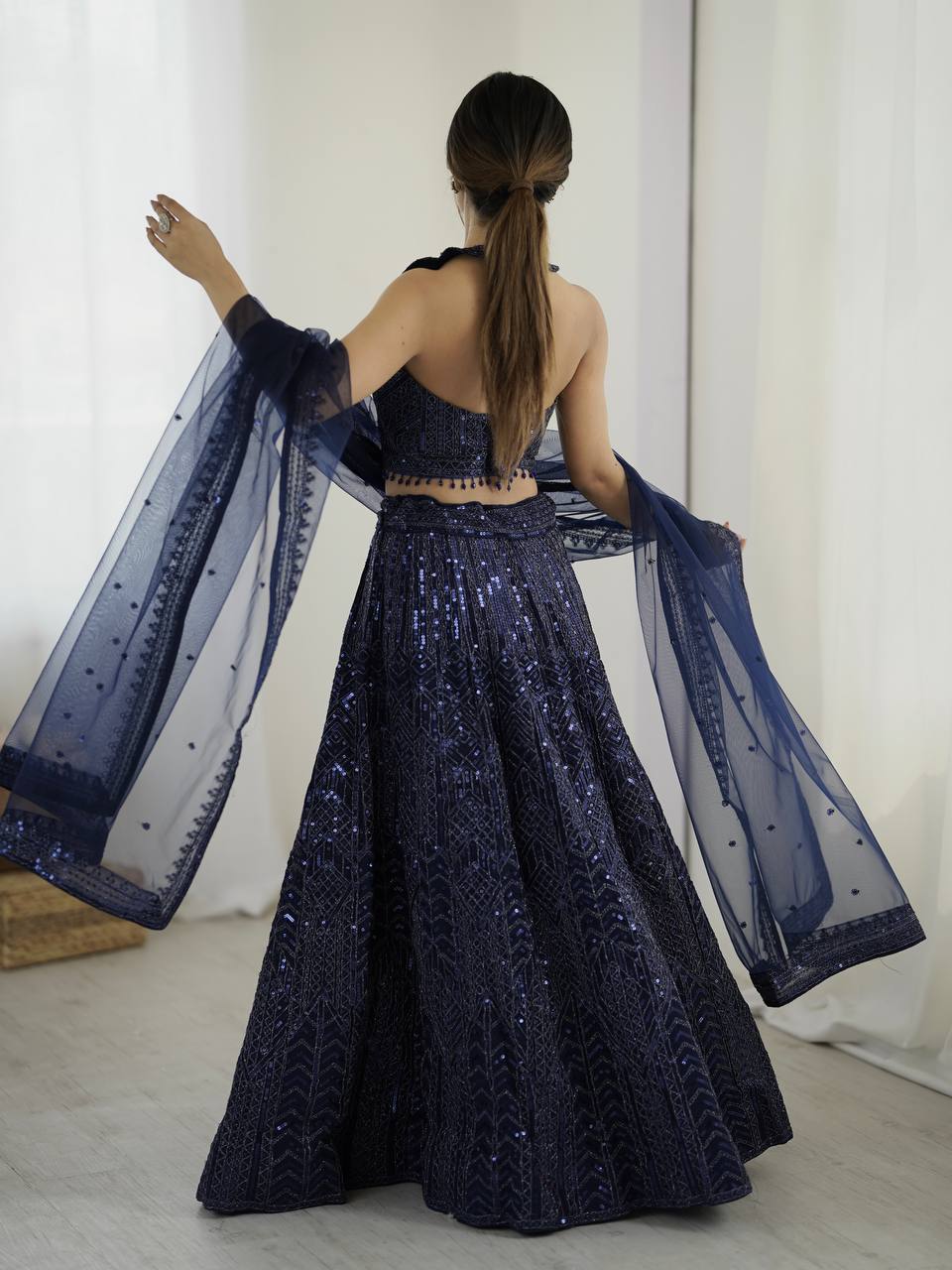 Navy Blue Color Heavy Sequence Work Designer Lehenga Choli