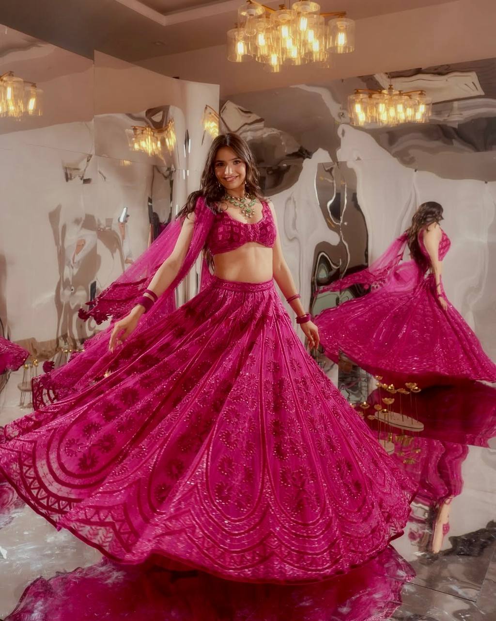 Pink Color Heavy Thread With Sequence Work Designer Lehenga Choli