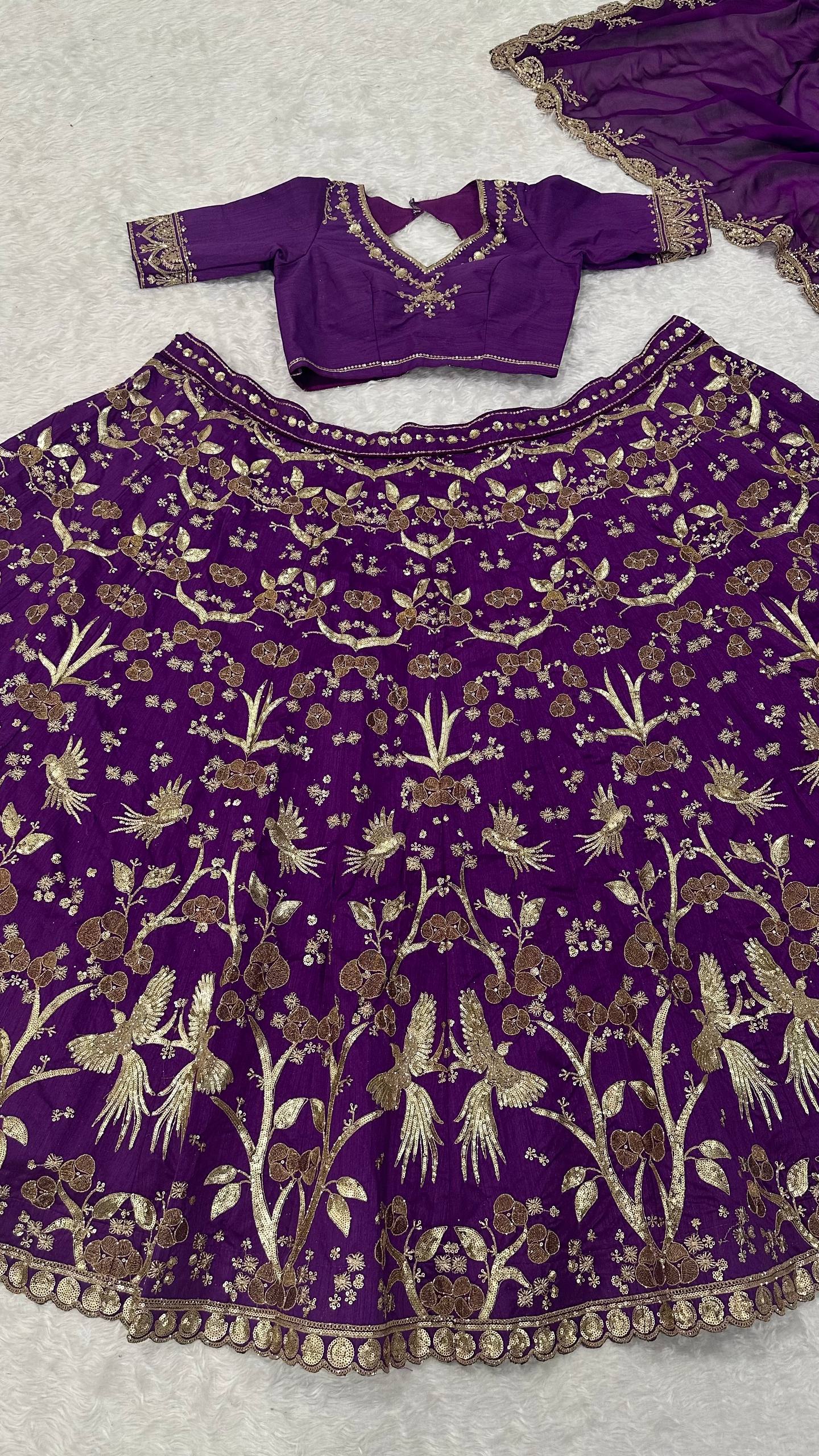 Purple Color Heavy Sequence Zari Work Designer Lehenga Choli