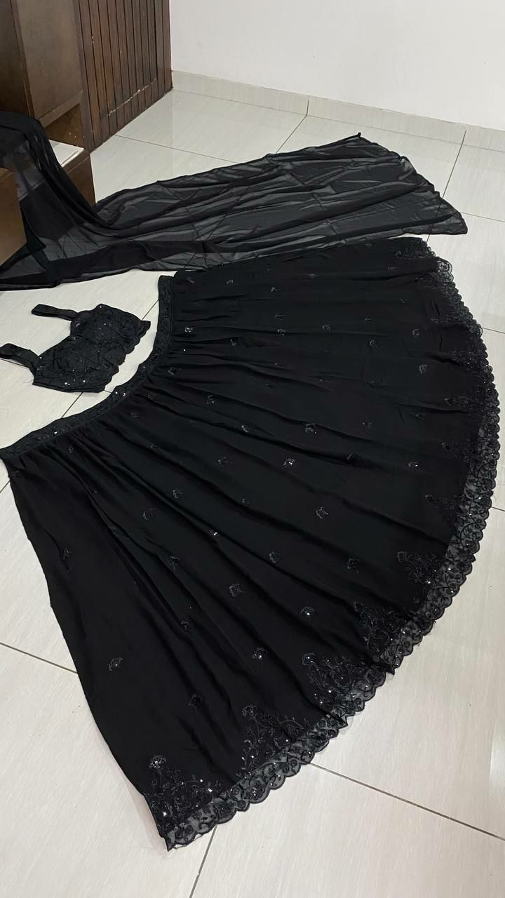 Black Color Heavy Sequence Work Designer Lehenga Choli