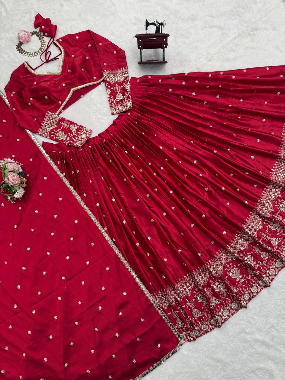 Red Color Sequence Work Designer Wedding Wear Lehenga Choli