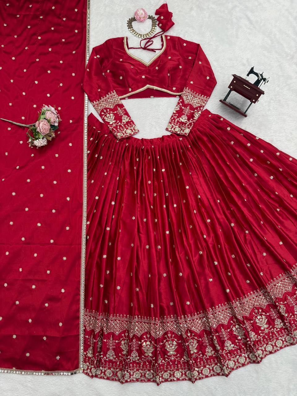 Red Color Sequence Work Designer Wedding Wear Lehenga Choli