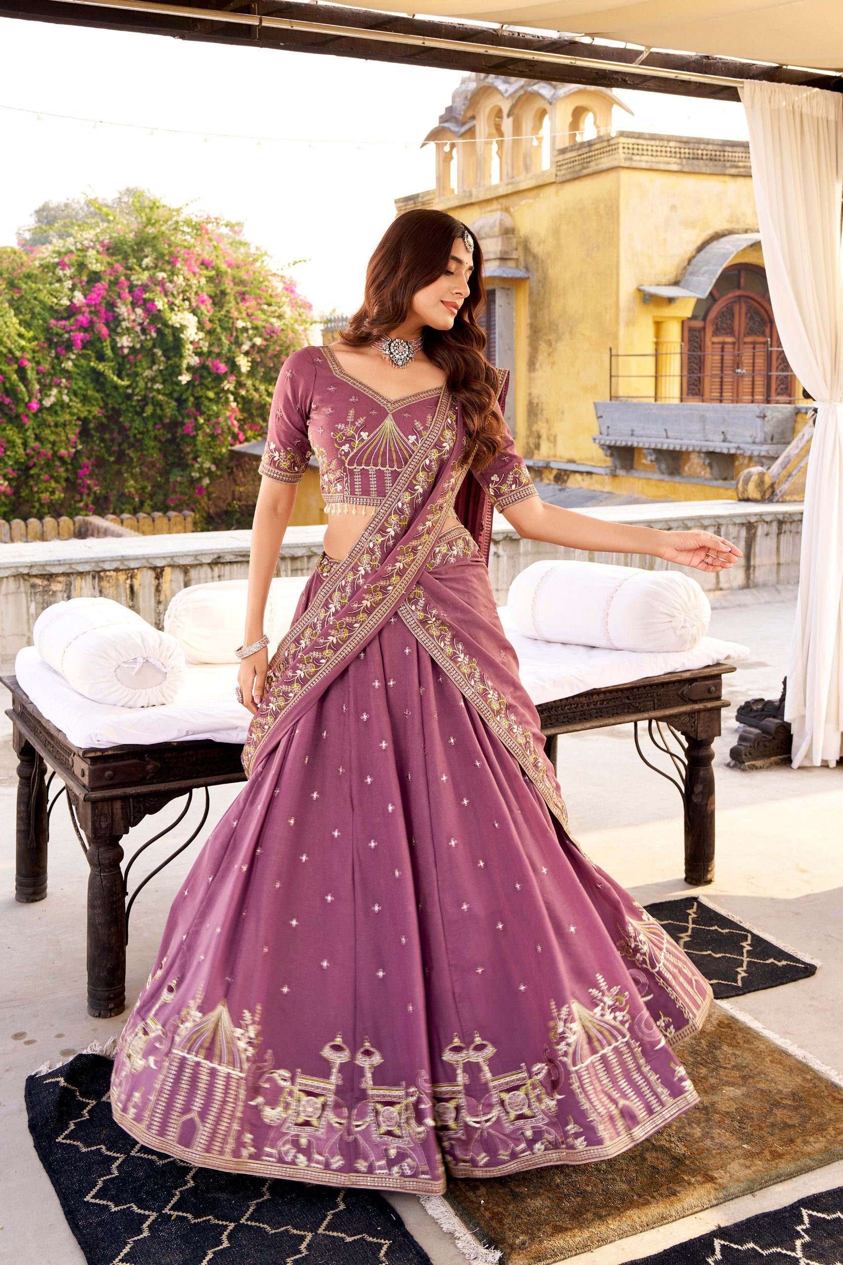 Pink Color Wedding Wear Heavy Sequence Thread Work Lehenga