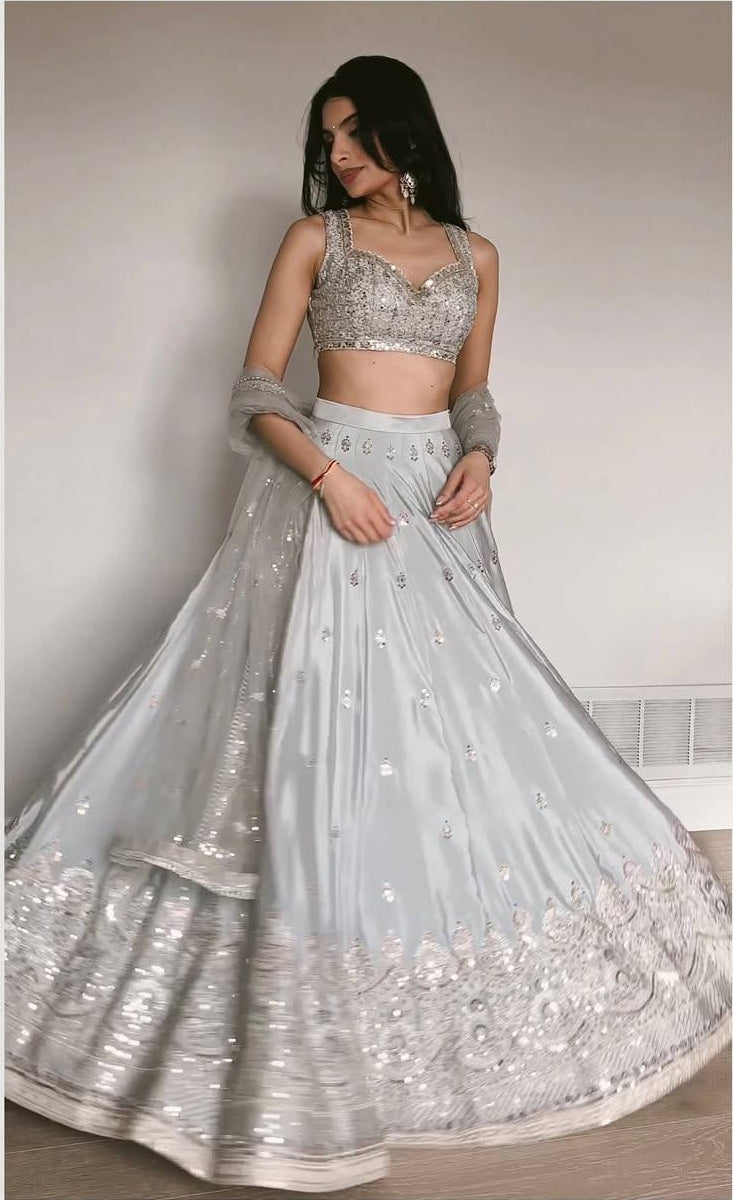 Gray Color Wedding Wear Designer Heavy Silk Lehenga Choli