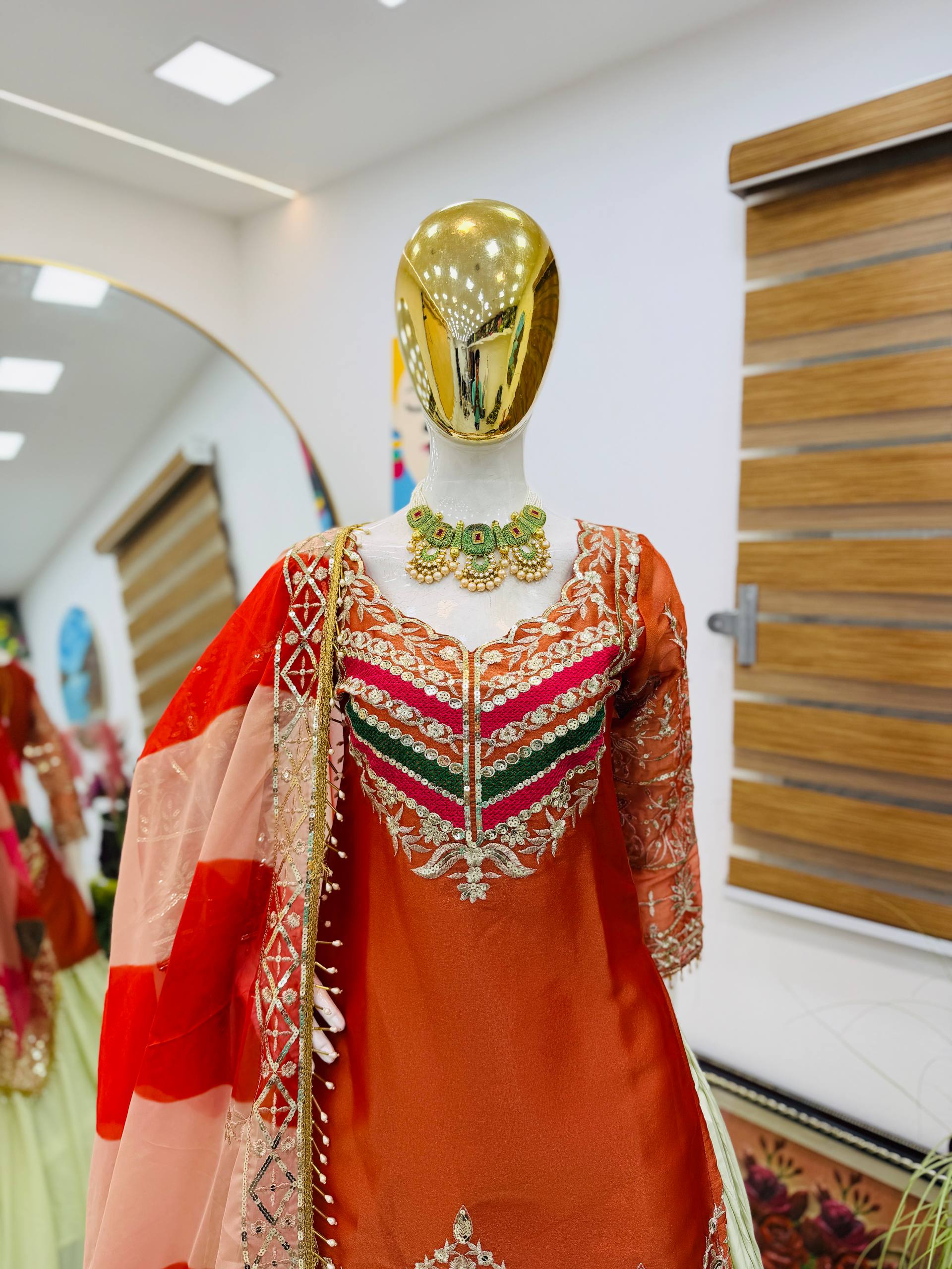 Orange - Cream Color Wedding Wear Designer Top with Lehenga