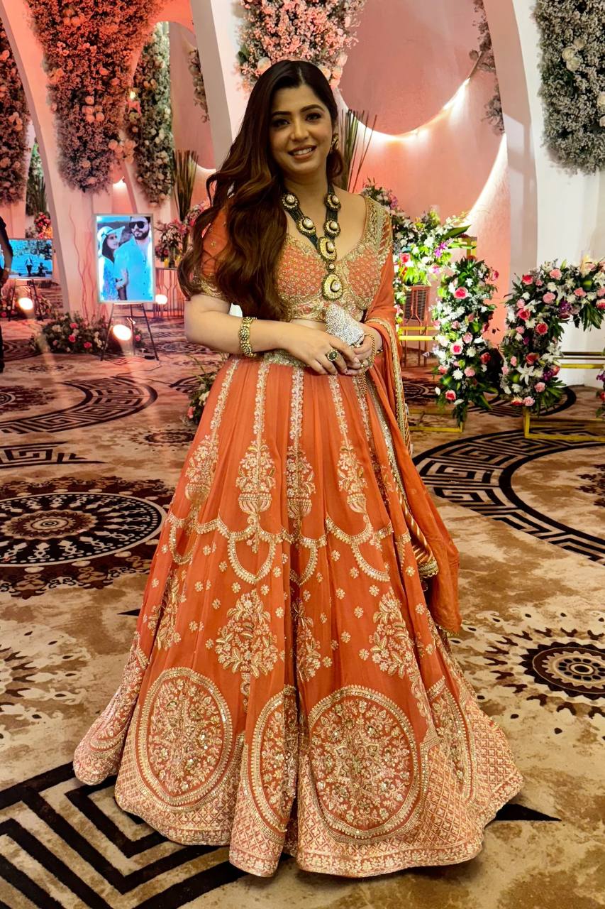 Light Orange Color Wedding Wear Heavy Georgette Lehenga Choli