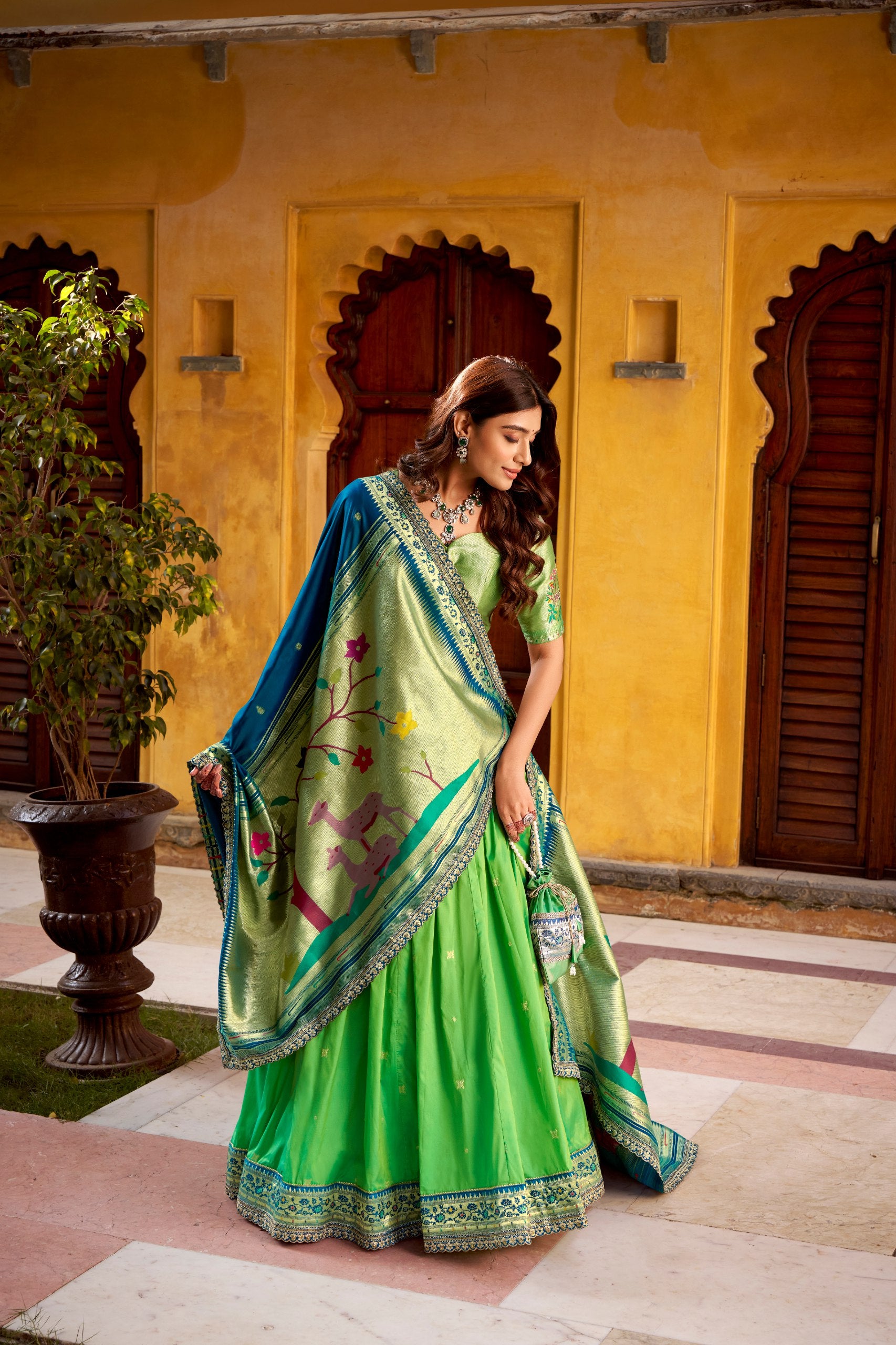 Green Color Paithani Soft Silk Designer Traditional Lehenga Choli