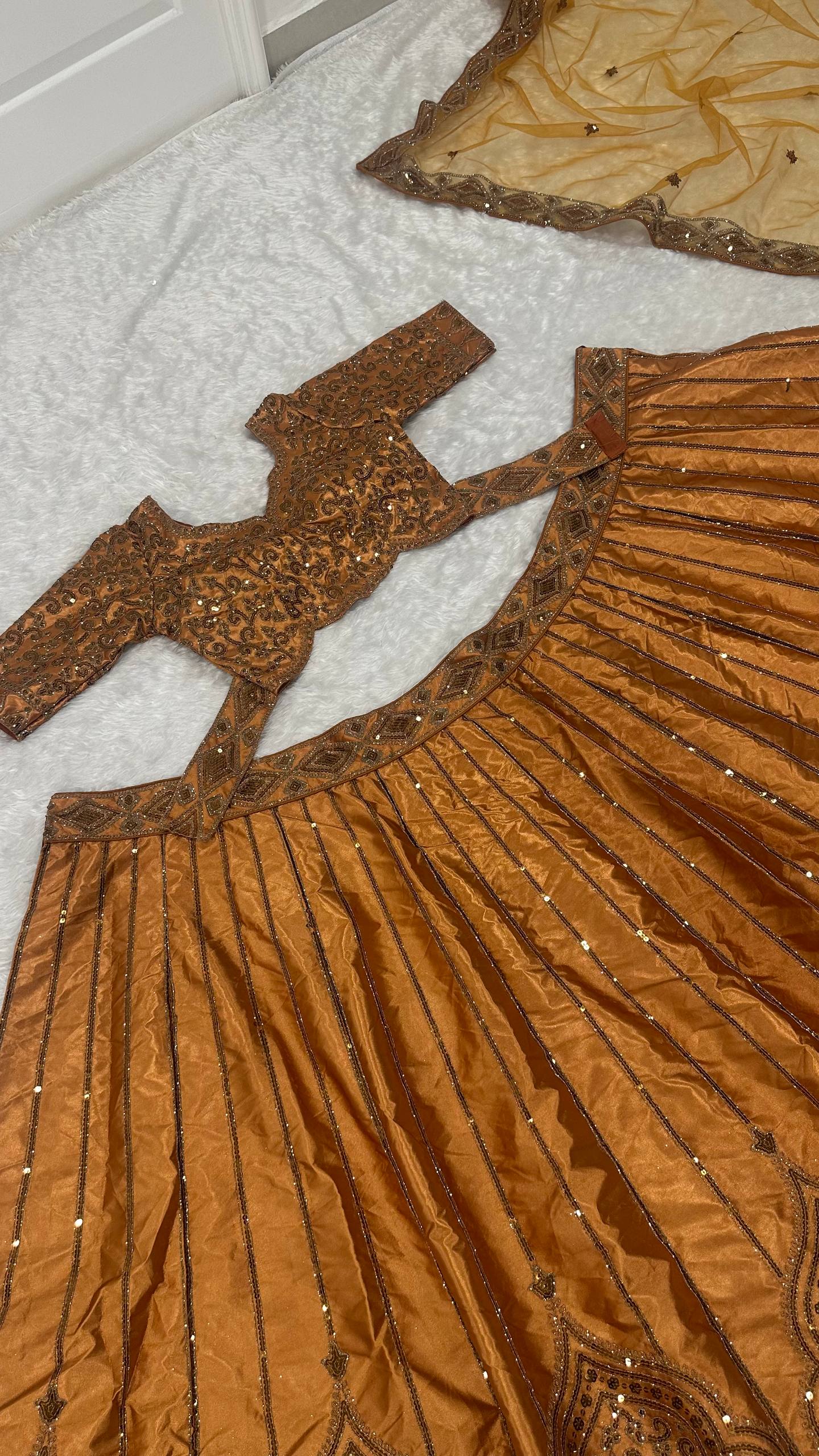 Golden Color Heavy Sequence Work Silk Wedding Lehenga Choli