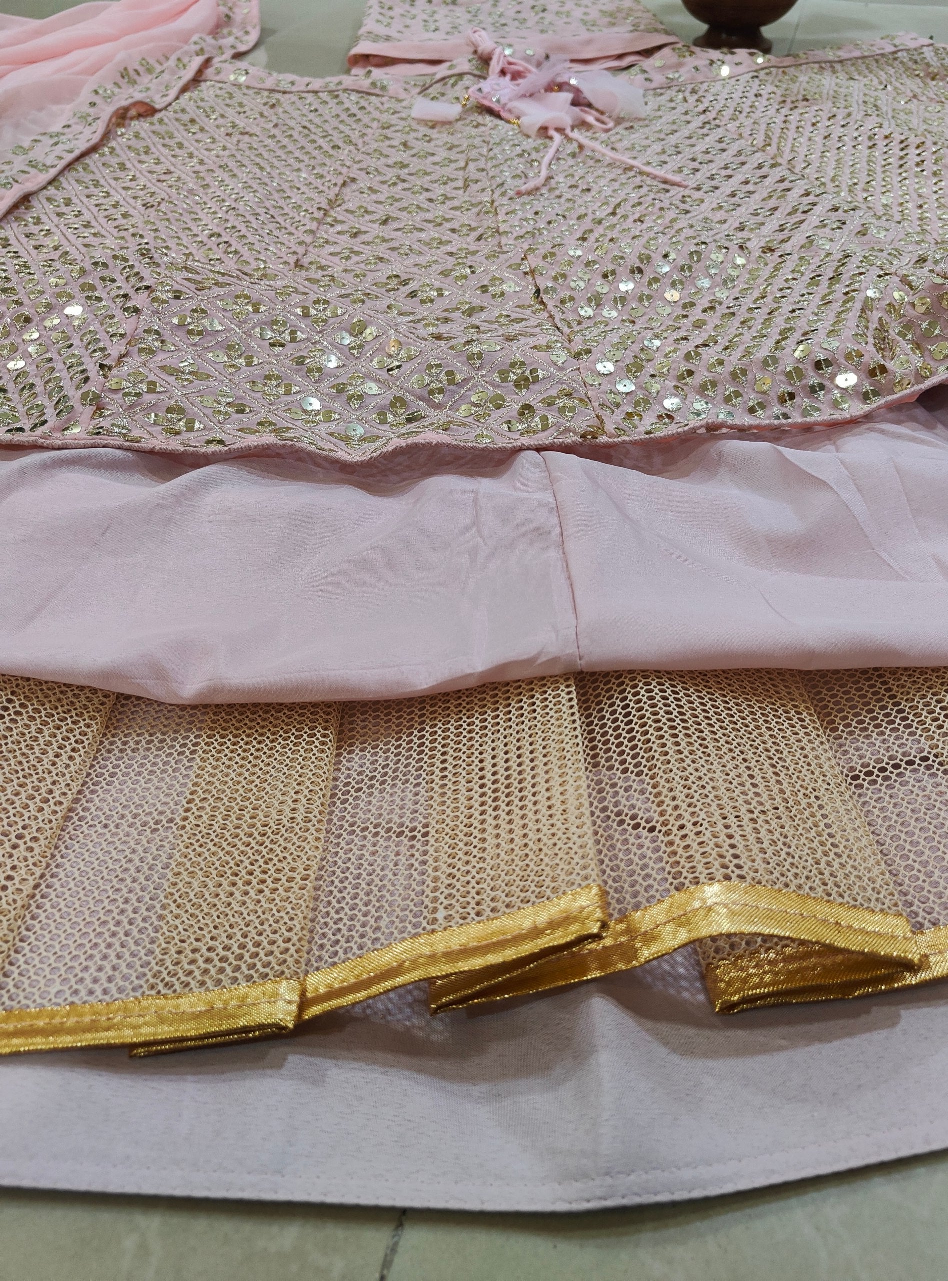 Pink Color Heavy Sequence Work Georgette Wedding Lehenga Choli