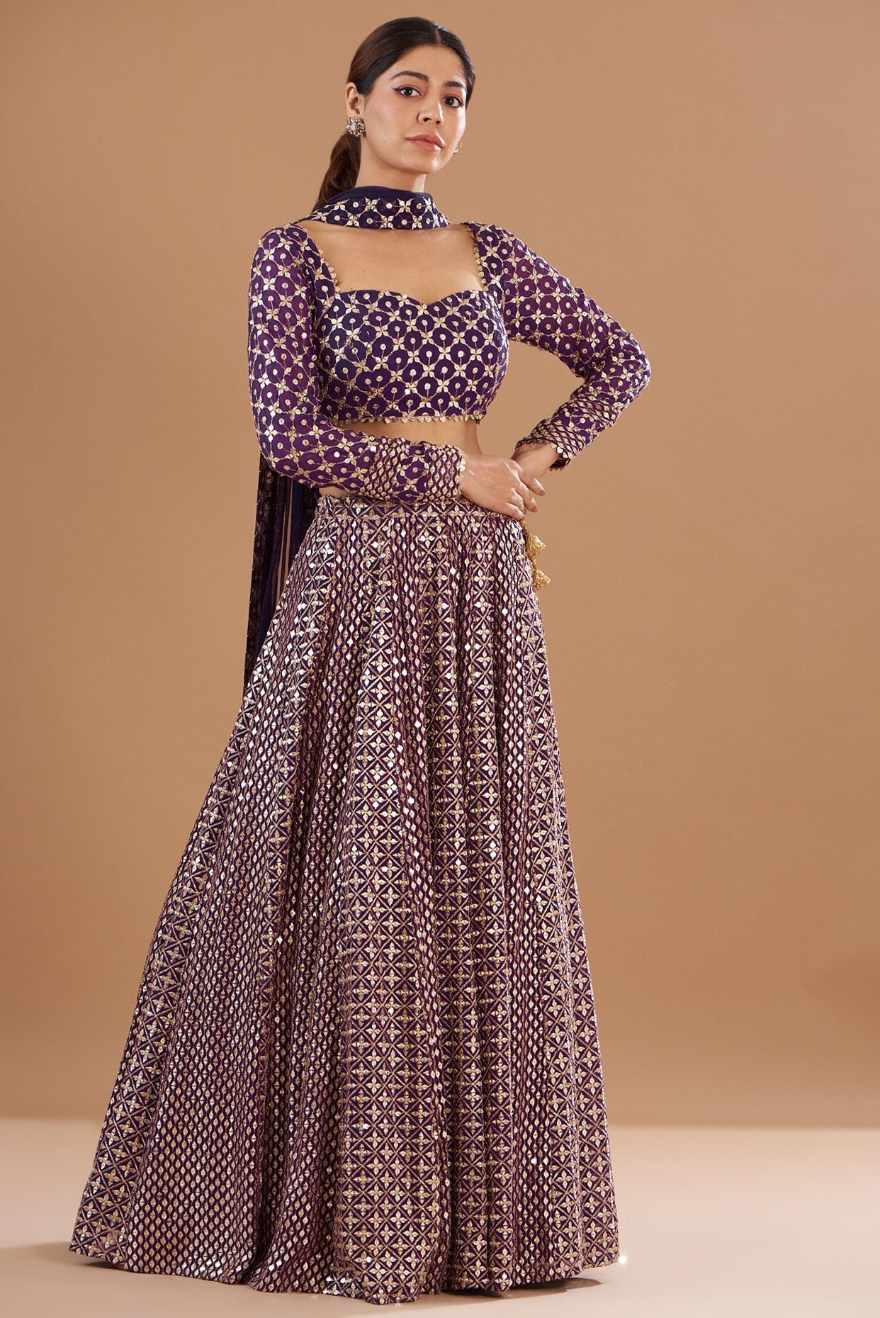 Wine Color Heavy Sequence Work Party Wear Georgette Lehenga Choli