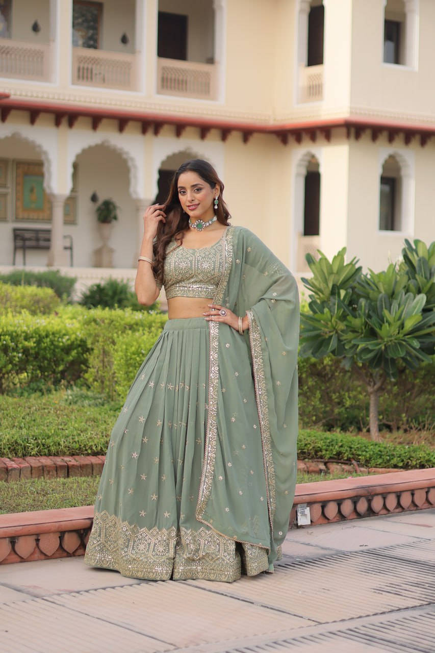 Pista Green Sequence Work Georgette Designer Lehenga Choli for Wedding & Party
