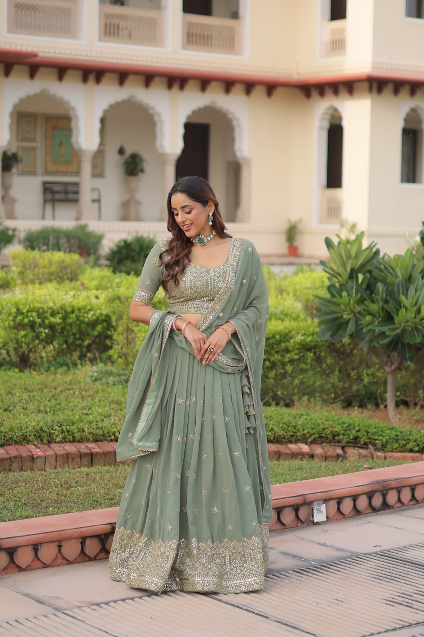 Pista Green Sequence Work Georgette Designer Lehenga Choli for Wedding & Party