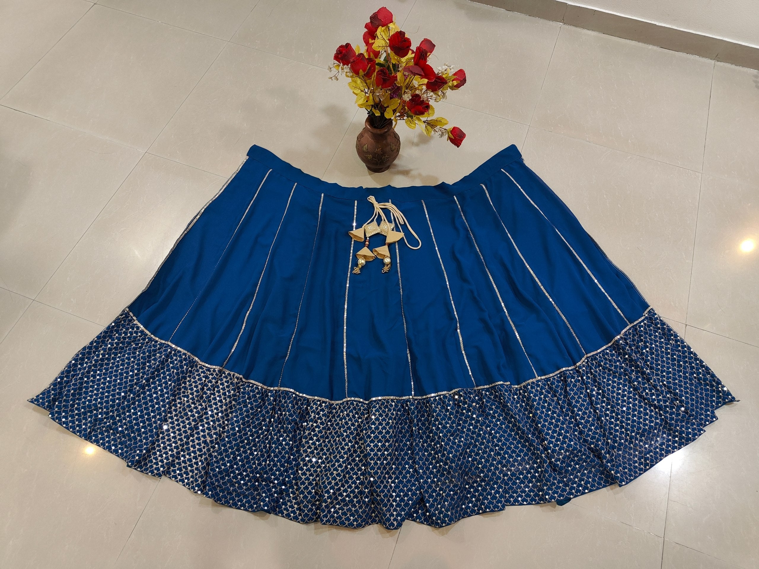 Royal Blue Color Party Wear Georgette Sequins with Zari Embroidery Work Lehenga Choli