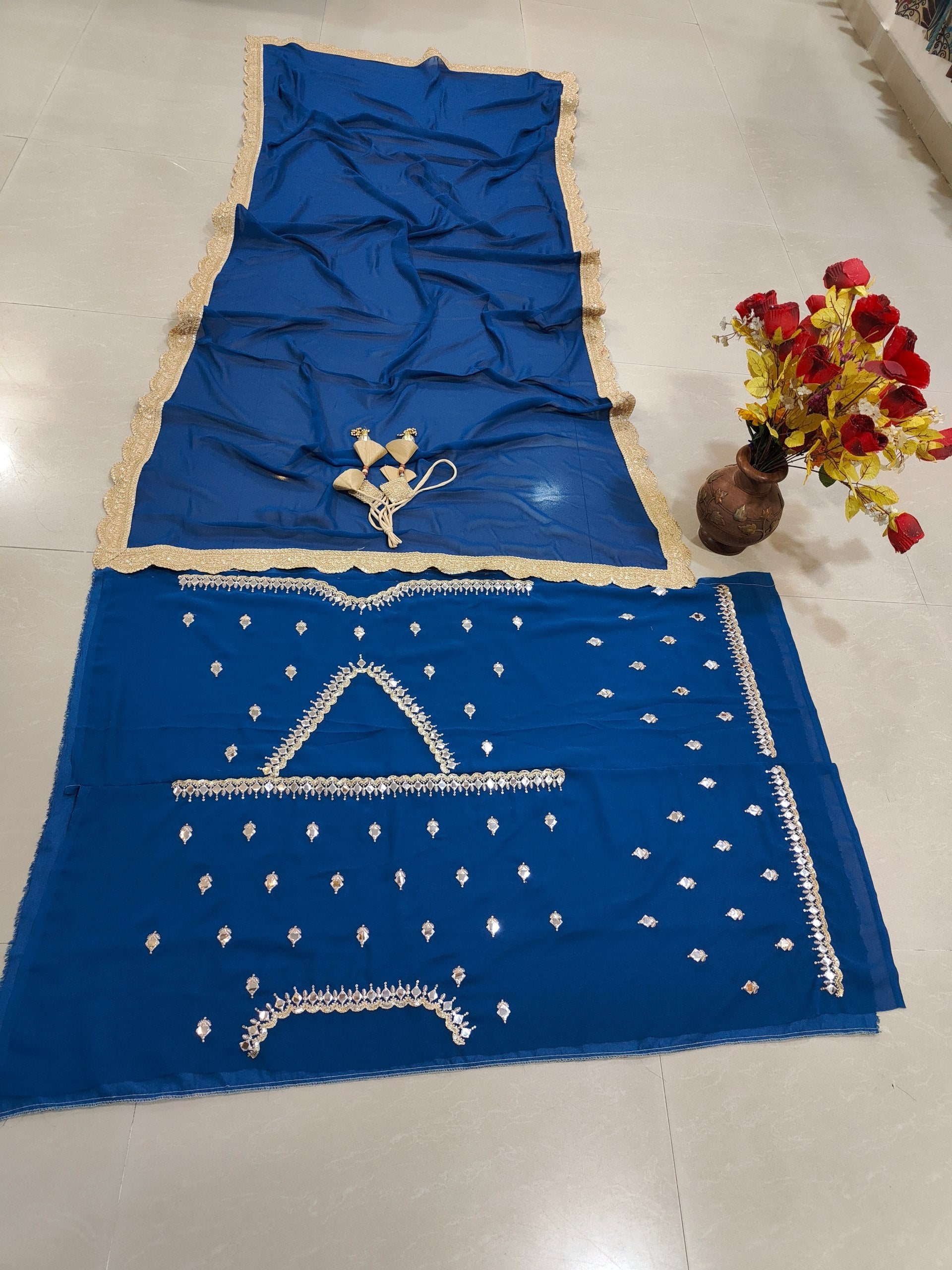 Royal Blue Color Party Wear Georgette Sequins with Zari Embroidery Work Lehenga Choli