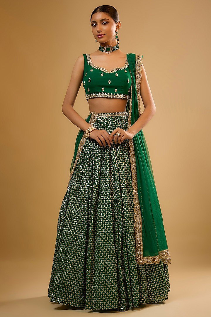 Green Color Sequins with Zari Embroidery Work Designer Lehenga Choli
