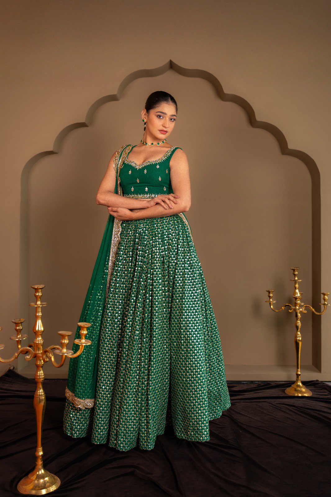 Green Sequin Party Wear Lehenga for Women