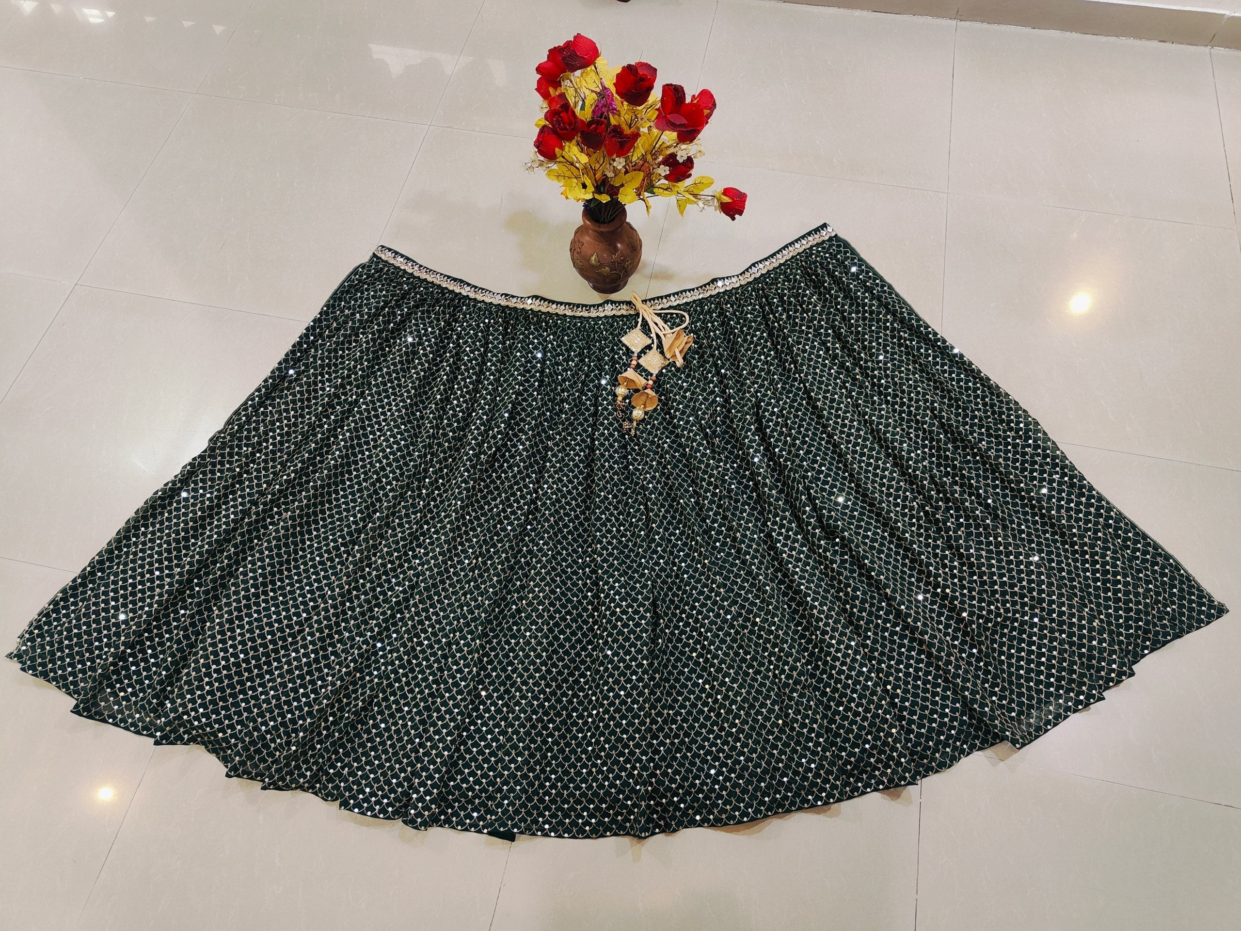 Green Sequin Party Wear Lehenga for Women