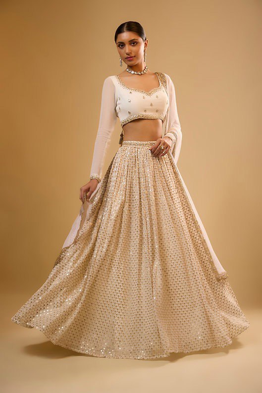 Off White Color Sequins with Zari Embroidery Work Designer Lehenga Choli